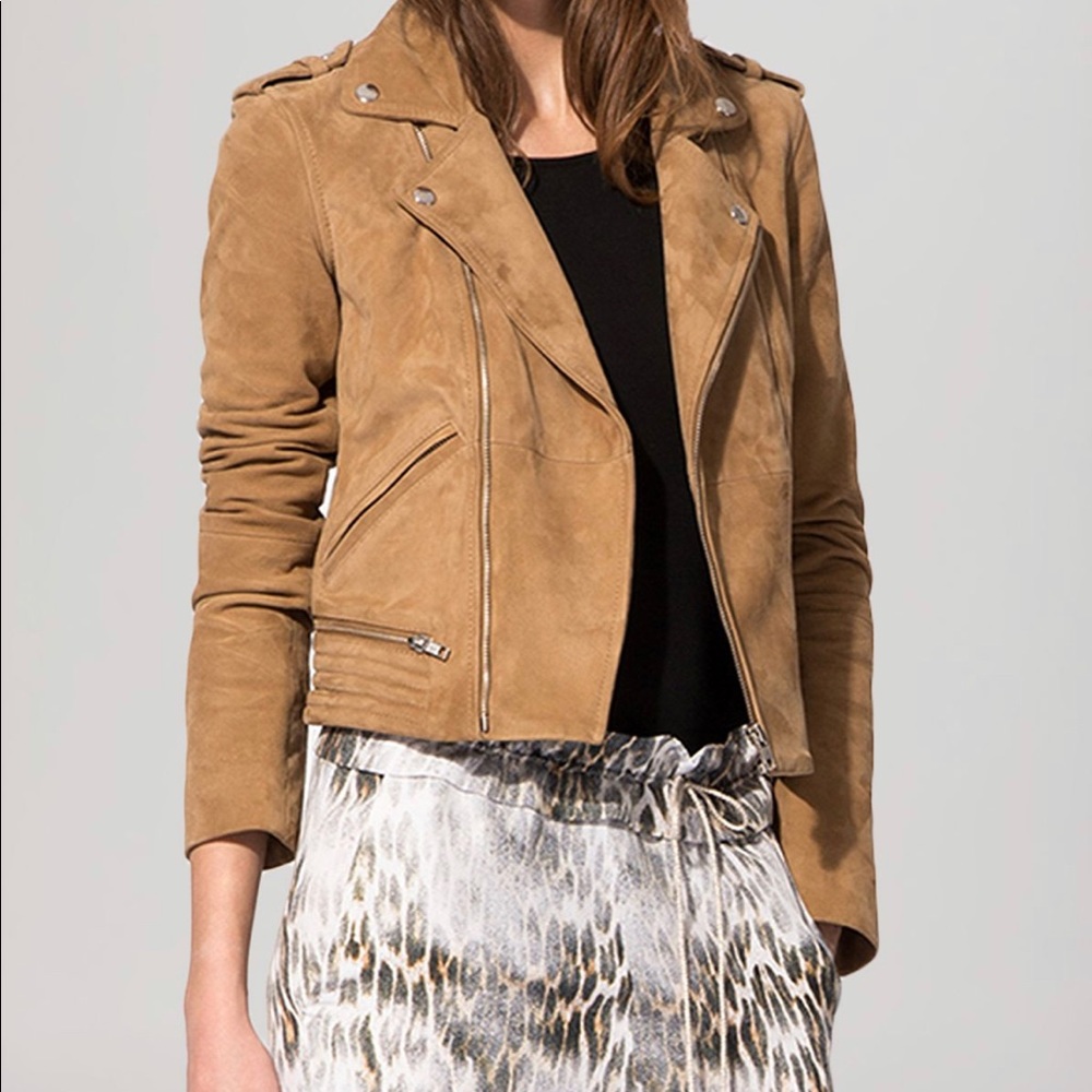 Maje Basalt Suede Moto Biker Jacket Size 40